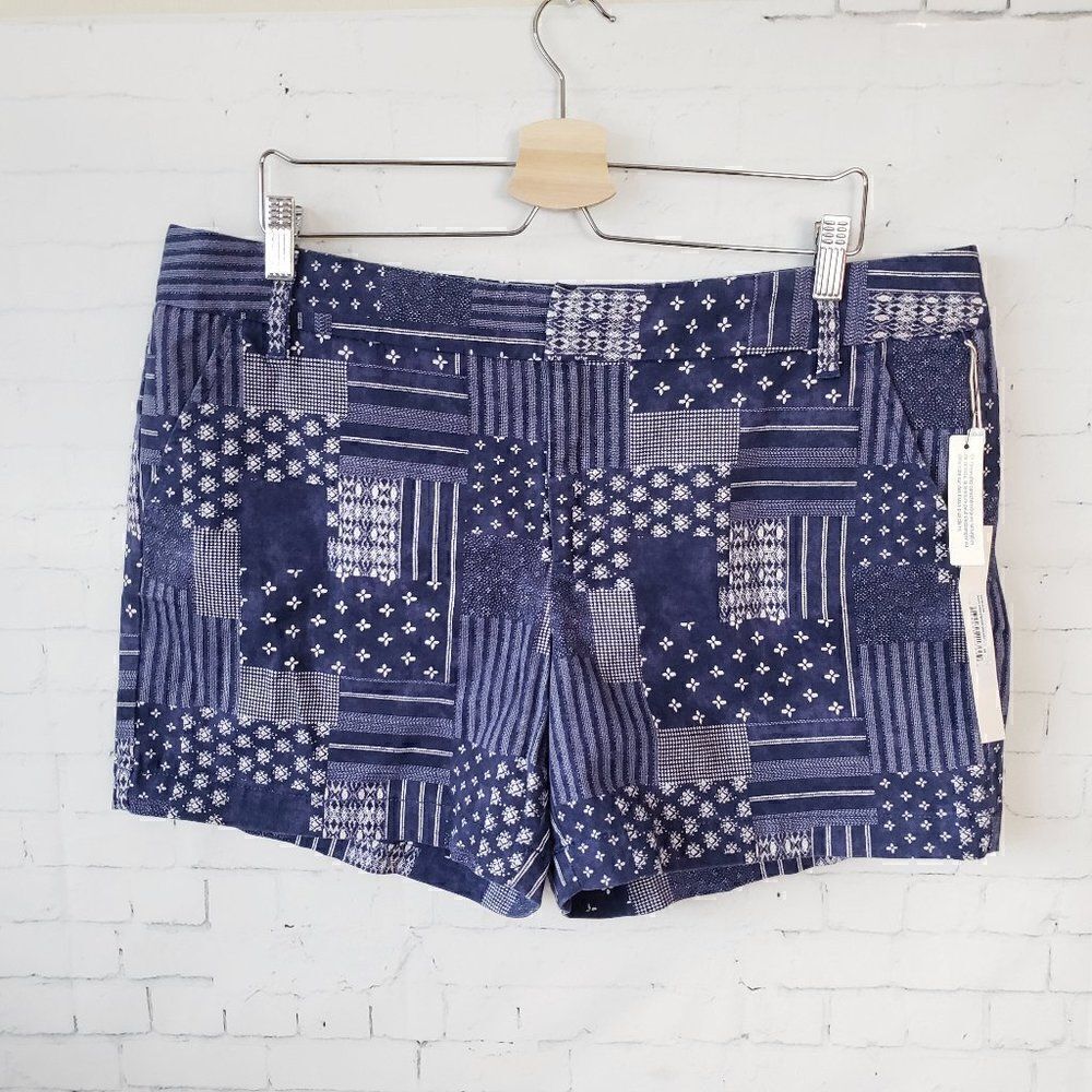 NEW Caslon Navy Blue Indigo Batik Shorts Size 16 Patchwork Cotton Nordstroms